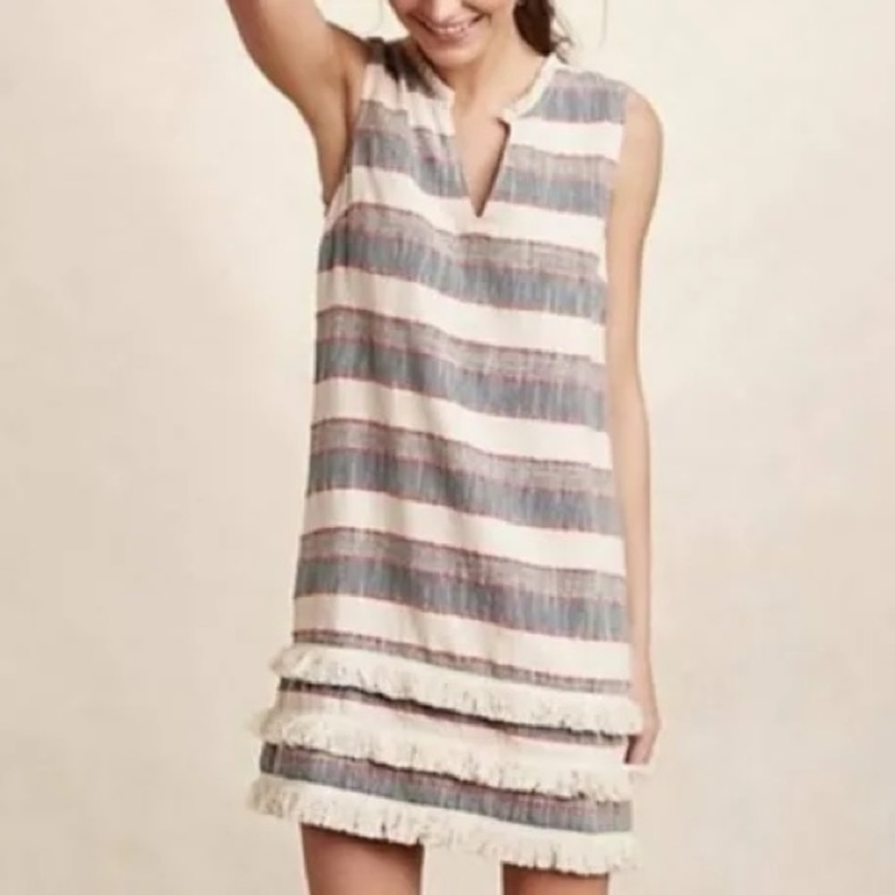 Anthropologie Holding Horses sleeveless fringe shift dress stripes cotton